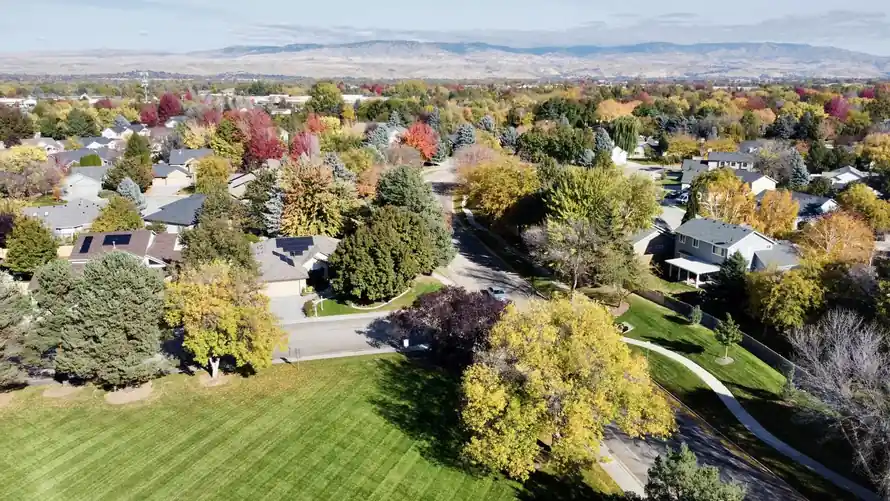 A third aerial photo of Tapestry Park looking from the west to the east showing the long main road into the subdivision.
